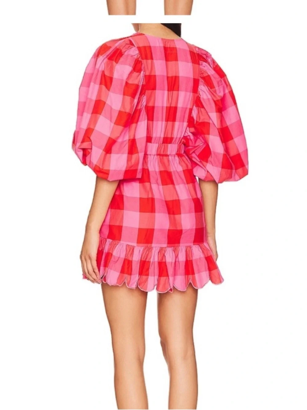Sundress 🍒🌸 Pink and Red Gingham V-Neck Ruffle Mini Romper - Picture 2 of 4